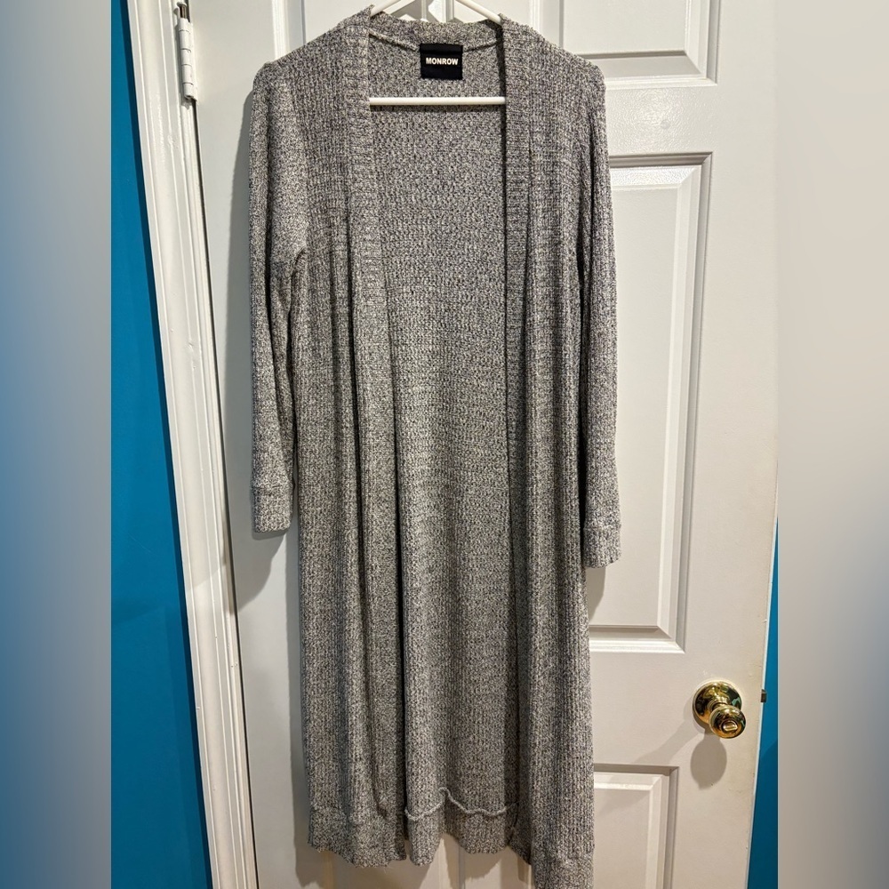 Monrow long open knit cardigan sweater duster gray  sz M